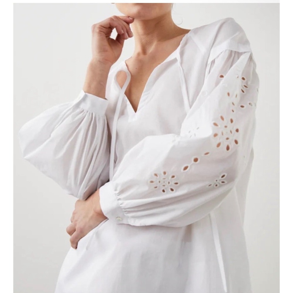 Rails White Eyelet Embroidered Balloon Sleeve Cotton Peasant Blouse XS